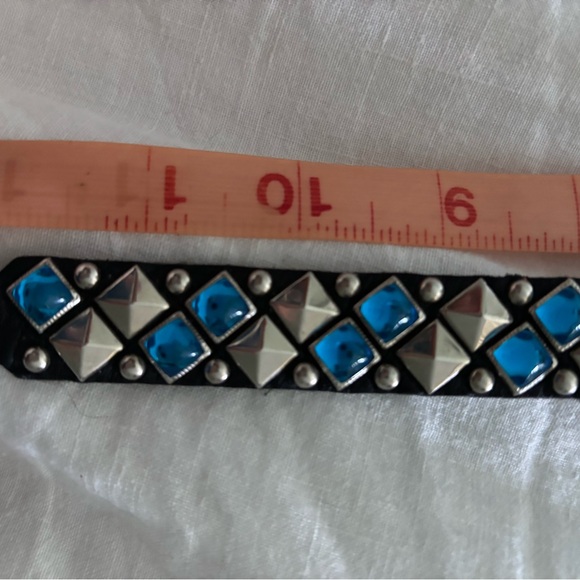 RN DESIGNS  handmade leather turquoise studded dog collar, EUC - Picture 1 of 5